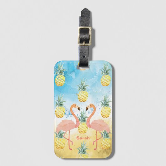 Sweet Girly Flamingo en Pineapple Bagagelabel (Voorkant (verticaal))