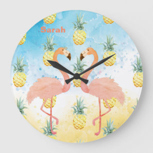 Sweet Girly Flamingo en Pineapple Grote Klok