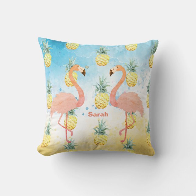Sweet Girly Flamingo en Pineapple Kussen (Voorkant)