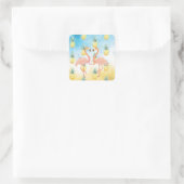 Sweet Girly Flamingo en Pineapple Vierkante Sticker (Tas)