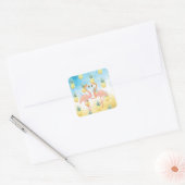 Sweet Girly Flamingo en Pineapple Vierkante Sticker (Envelop)