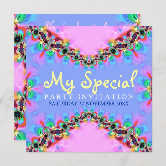 Sweet Girly Lace Fractal Special Party Invitations Kaart (Voorkant / Achterkant)