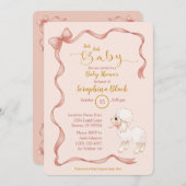 Sweet Girly Pink Bow Lamb Baby shower Kaart (Voorkant / Achterkant)