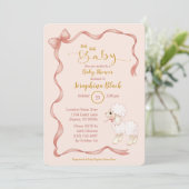Sweet Girly Pink Bow Lamb Baby shower Kaart (Staand voorkant)