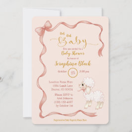 Sweet Girly Pink Bow Lamb Baby shower Kaart