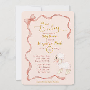 Sweet Girly Pink Bow Lamb Baby shower Kaart