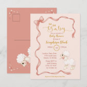 Sweet Girly Pink Bow Lamb Baby shower Uitnodiging Briefkaart (Voorkant / Achterkant)