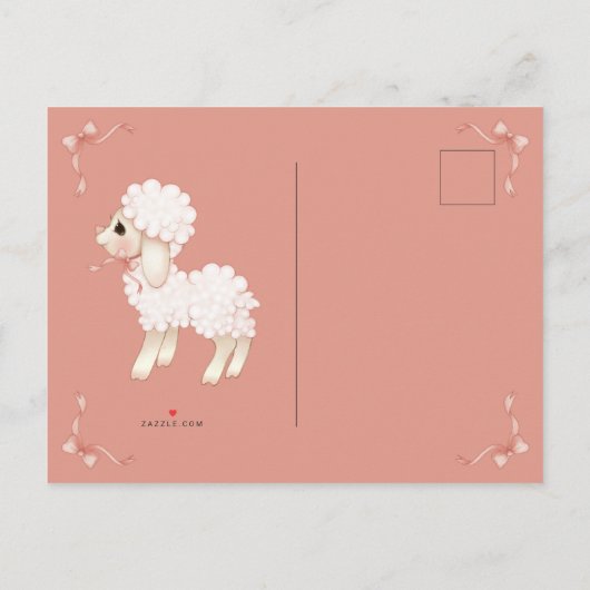 Sweet Girly Pink Bow Lamb Baby shower Uitnodiging Briefkaart (Achterkant)
