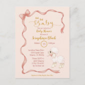 Sweet Girly Pink Bow Lamb Baby shower Uitnodiging Briefkaart (Voorkant)