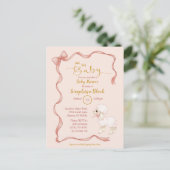 Sweet Girly Pink Bow Lamb Baby shower Uitnodiging Briefkaart (Staand voorkant)