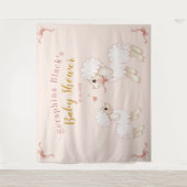 Sweet Girly Pink Lamb Baby shower Achtergrond Wandkleed (Voorkant)