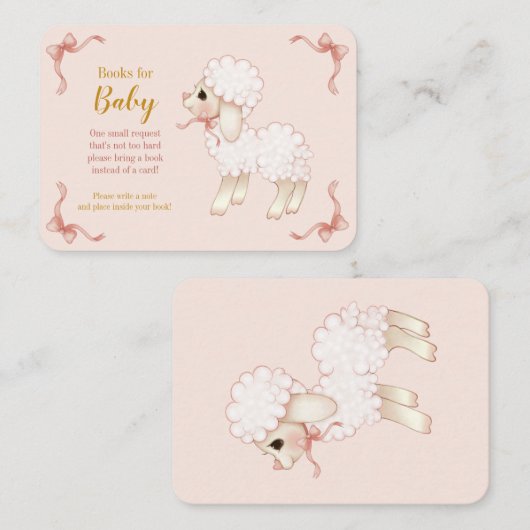 Sweet Girly Pink Lamb Baby shower Book Request Enc Informatiekaartje (Voorkant / Achterkant)