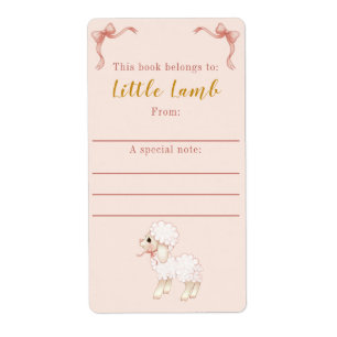 Sweet Girly Pink Lamb Baby shower Bookplaat Etiket