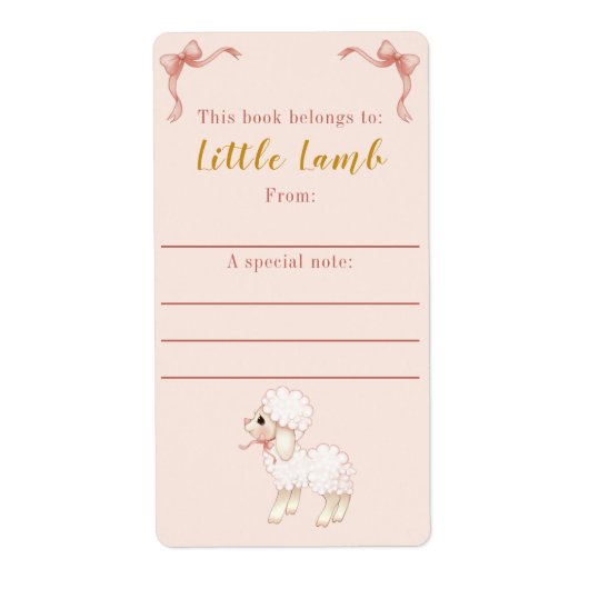 Sweet Girly Pink Lamb Baby shower Bookplaat Etiket (Voorkant)