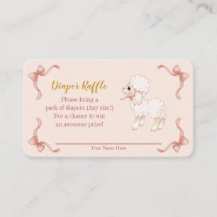 Sweet Girly Pink Lamb Baby shower Diaper Raffle En Informatiekaartje