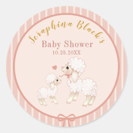 Sweet Girly Pink Lamb Baby shower Ronde Sticker