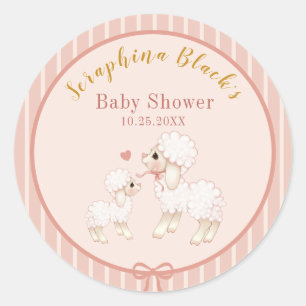 Sweet Girly Pink Lamb Baby shower Ronde Sticker