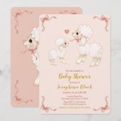 Sweet Girly Pink Lamb Baby shower Uitnodiging (Voorkant / Achterkant)