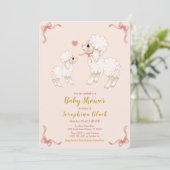 Sweet Girly Pink Lamb Baby shower Uitnodiging (Staand voorkant)