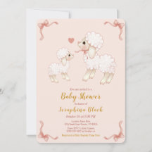 Sweet Girly Pink Lamb Baby shower Uitnodiging