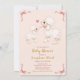 Sweet Girly Pink Lamb Baby shower Uitnodiging