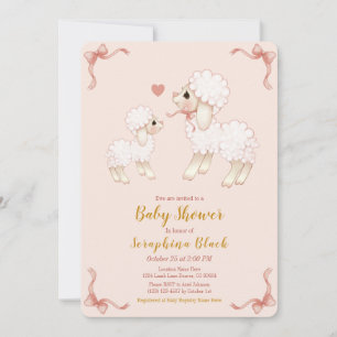 Sweet Girly Pink Lamb Baby shower Uitnodiging
