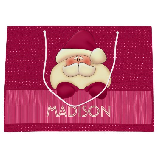 Sweet Girly Pink Santa en Polka Dots Groot Cadeauzakje (Voorkant)