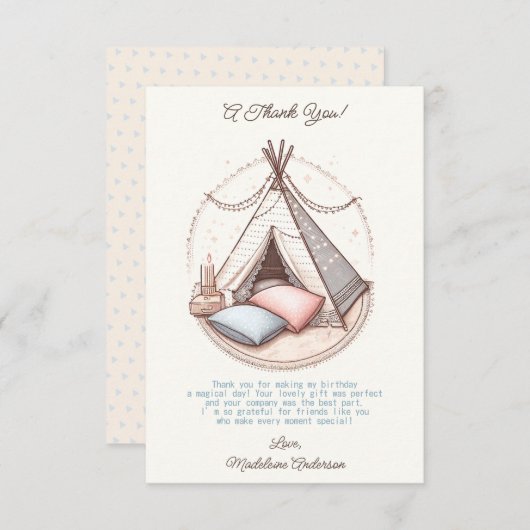 Sweet Girly Teepee Sleepover Party Verjaardag Bedankkaart (Voorkant / Achterkant)