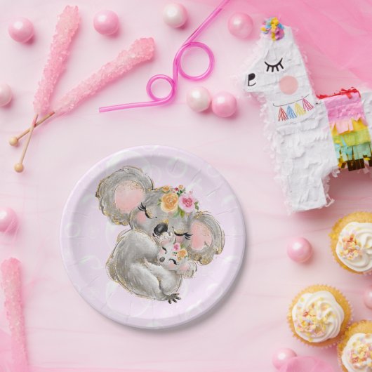 Sweet Girly Waterverf Koala Pink Baby shower Papieren Bordje (Feest)