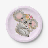 Sweet Girly Waterverf Koala Pink Baby shower Papieren Bordje (Voorkant)