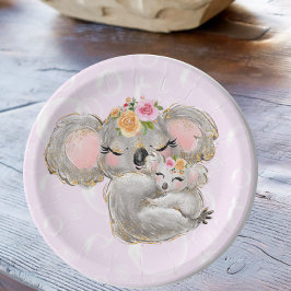 Sweet Girly Waterverf Koala Pink Baby shower Papieren Bordje
