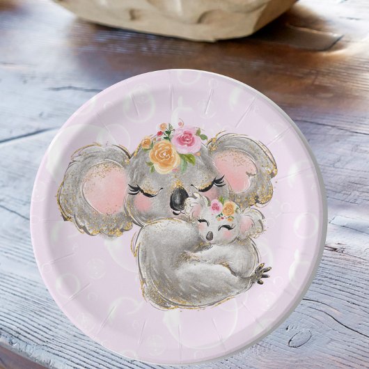 Sweet Girly Waterverf Koala Pink Baby shower Papieren Bordje