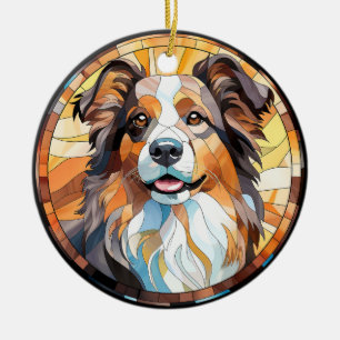 Sweet Glas in lood Border Collie Dog Keramisch Ornament