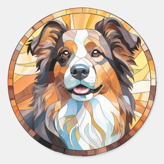 Sweet Glas in lood Border Collie Dog Ronde Sticker (Voorkant)
