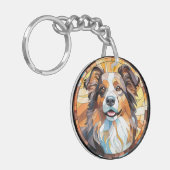 Sweet Glas in lood Border Collie Dog Sleutelhanger (Voorkant Links)