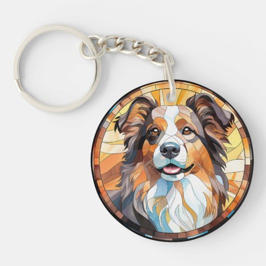 Sweet Glas in lood Border Collie Dog Sleutelhanger (Voorkant)