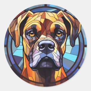 Sweet Glas in lood Boxer Dog Ronde Sticker