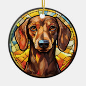 Sweet Glas in lood Dachsund Dog Keramisch Ornament (Voorkant)