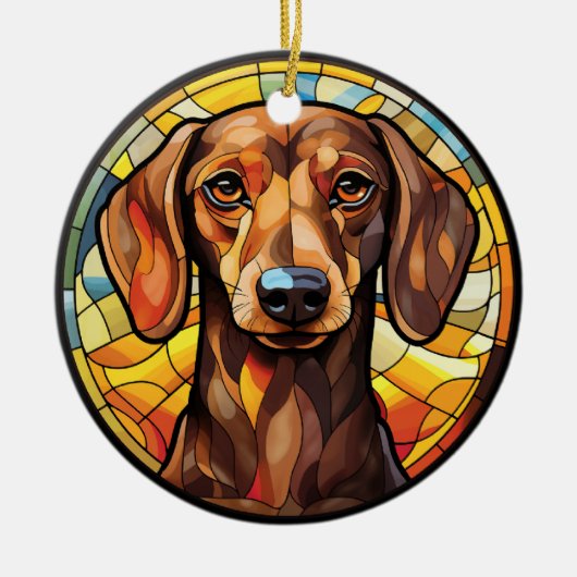 Sweet Glas in lood Dachsund Dog Keramisch Ornament (Voorkant)