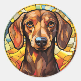 Sweet Glas in lood Dachsund Dog Ronde Sticker
