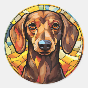Sweet Glas in lood Dachsund Dog Ronde Sticker