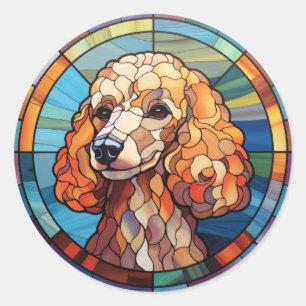 Sweet Glas in lood Dog Poodle Ronde Sticker
