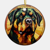 Sweet Glas in lood Dog Rottweiler Keramisch Ornament (Voorkant)