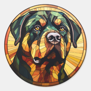 Sweet Glas in lood Dog Rottweiler Ronde Sticker