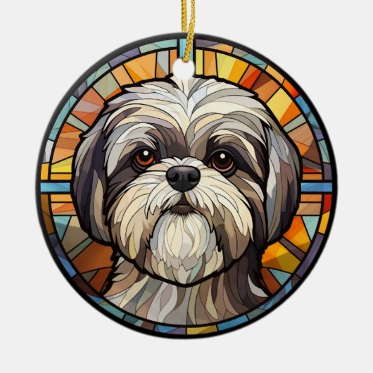 Sweet Glas in lood Dog Shih Tsu Keramisch Ornament (Voorkant)