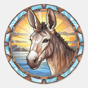 Sweet Glas in lood Donkey Ronde Sticker