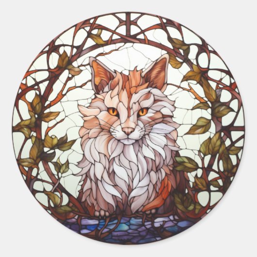 Sweet Glas in lood Forest Cat Ronde Sticker (Voorkant)