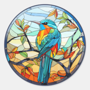 Sweet Glas in lood Kingfisher Bird Ronde Sticker