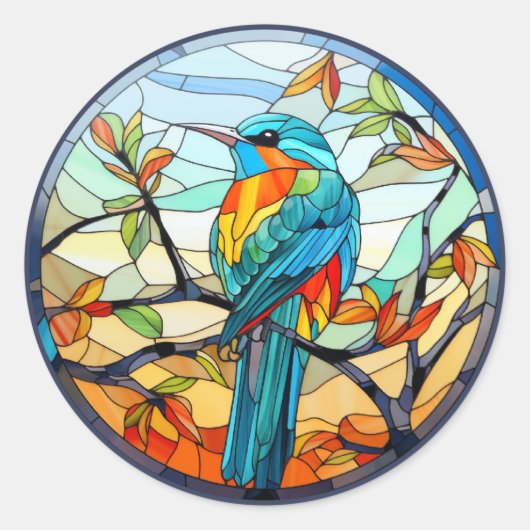 Sweet Glas in lood Kingfisher Bird Ronde Sticker (Voorkant)