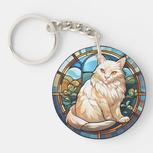 Sweet Glas in lood White Cat Sleutelhanger (Voorkant)